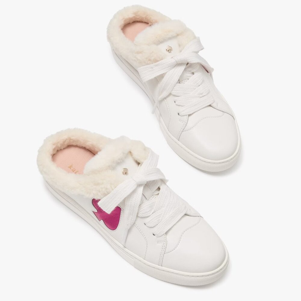 Kate Spade Fez Mule Winter Sneakers in White & Pink